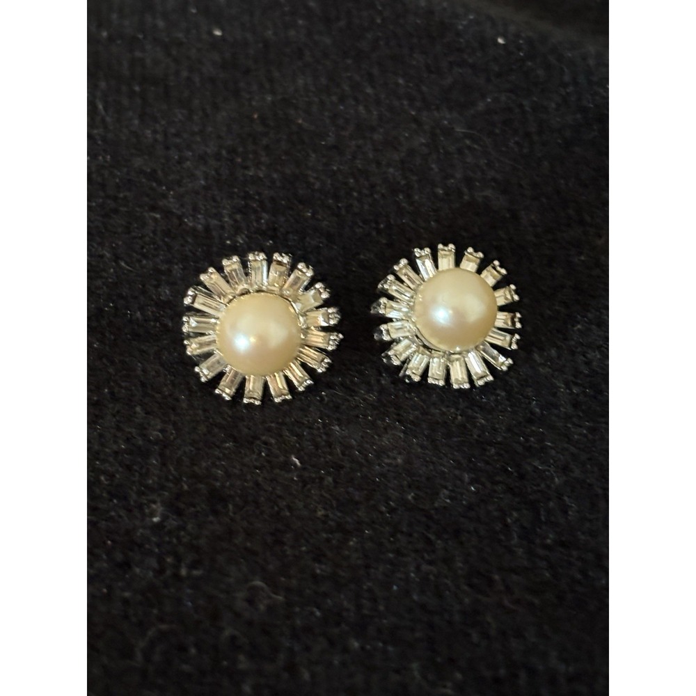 Kenneth Jay Lane KJL Crystal & Faux Pearl Statement  Earrings stud large VINTAGE